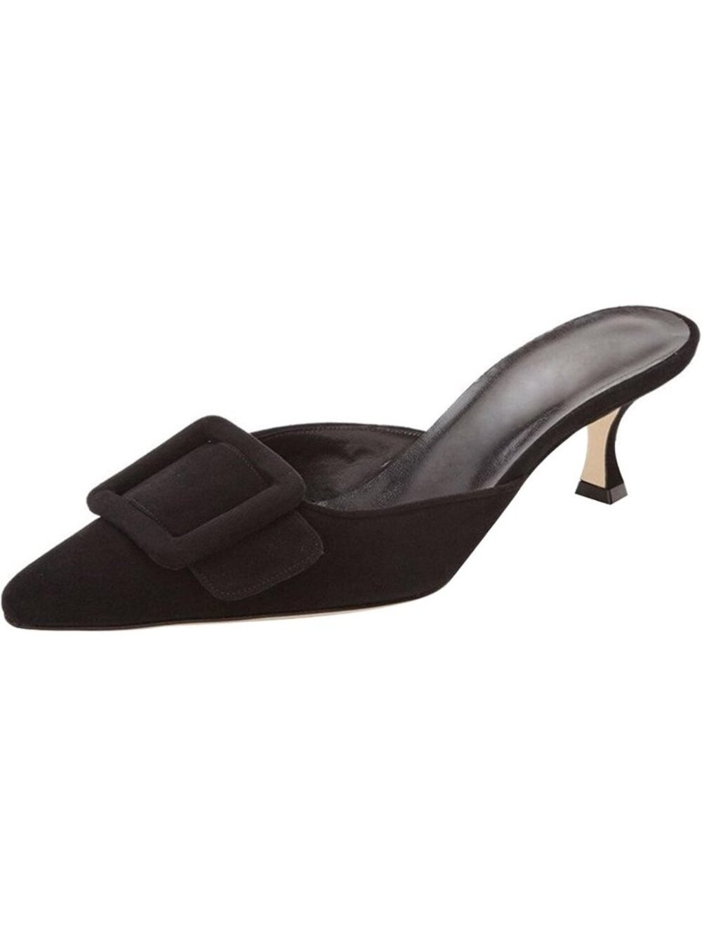Women's Black Heeled Mules Pointed Toe Slingback Pumps Buckle Kitten Heels Shoes
